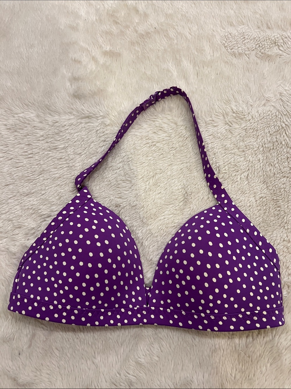 Land's End • Bikini Swim Top 34B/36A Halter Purple Polka Dots